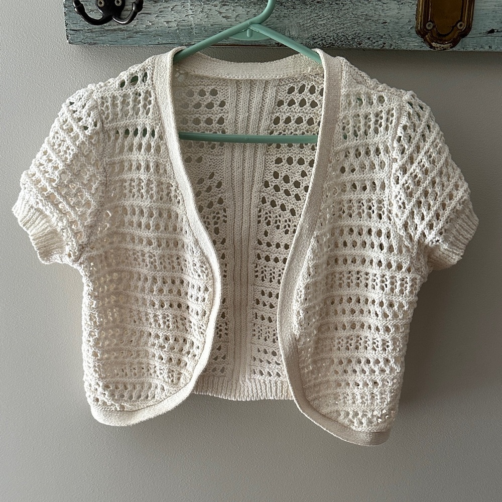 Cream Crochet Open-Front Cardigan